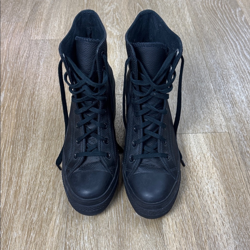 Converse Chuck 70 De Luxe Heel Leather Black Monochrome Sneaker Boot size 10 - Picture 6 of 13